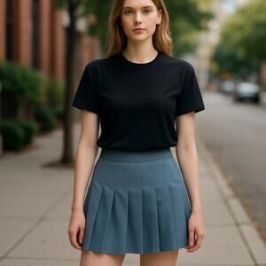 Divided by H&M Women’s Size 14 Slate Blue Pleated Mini Skirt A-Line Hip Zip Y2K